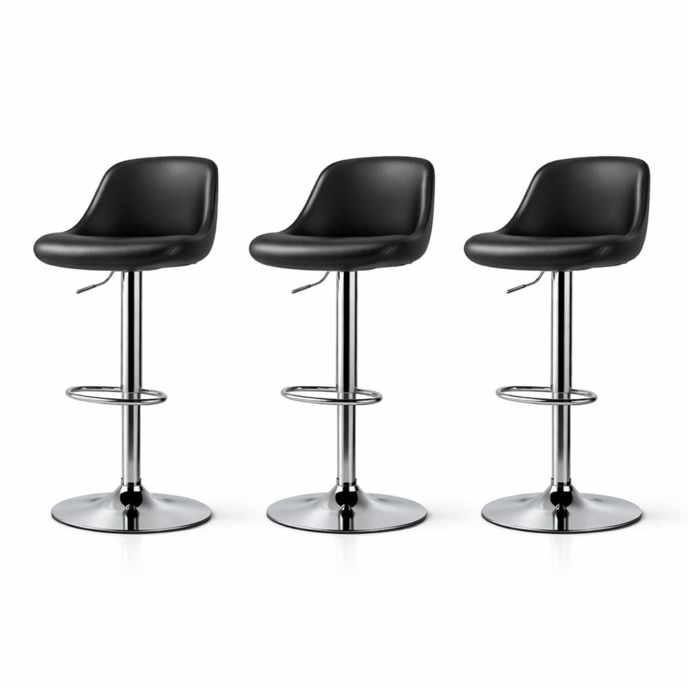 Black Adjustable Swivel Bar Stools with Chrome Base and PU Leather