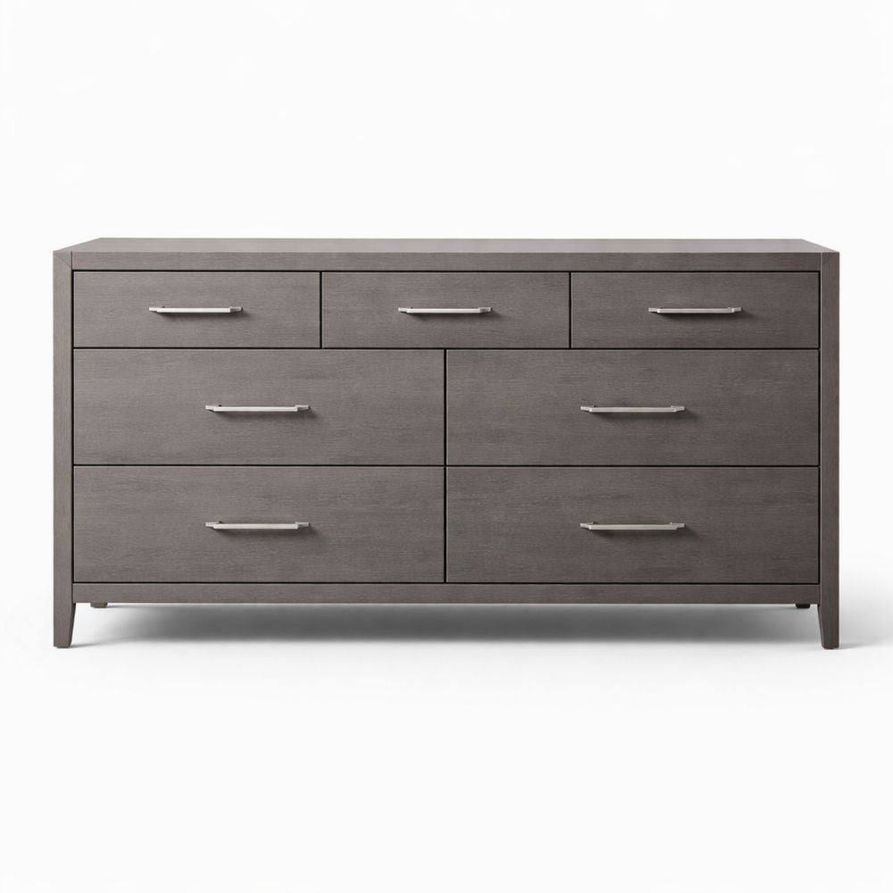 Gray wooden chest with seven drawers