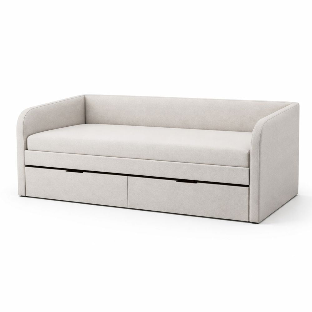 Beige Linen Fabric Daybed with Storage Drawers 212x84x71 cm