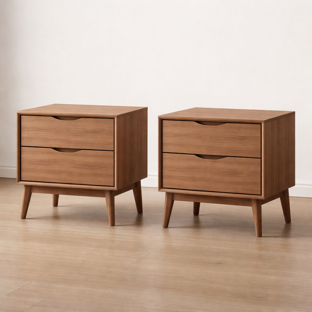 2-piece set wooden bedside tables with two drawers