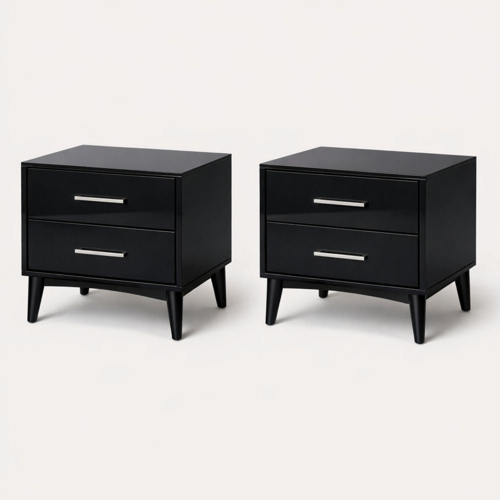 Black Two-Drawer Nightstand Set MDF 50cm x 40cm x 55cm